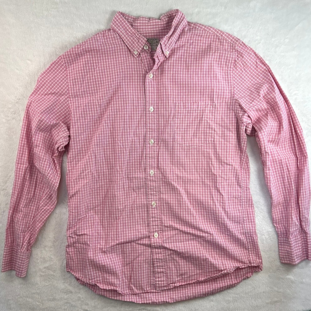 J.Crew Pink Preppy Gingham Button Down‎ Shirt Men's L Cotton Office Ivy League